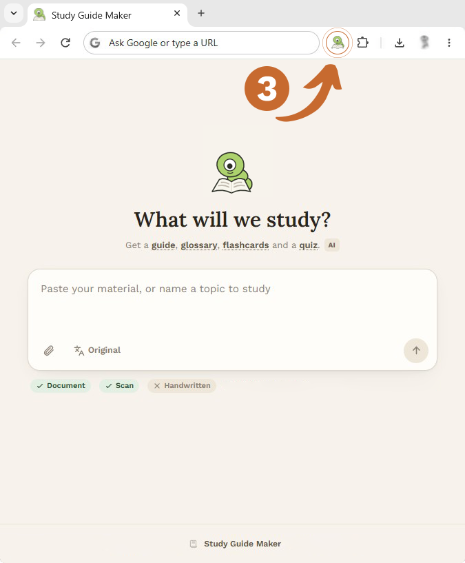 The Study Guide Maker icon pinned on the Chrome toolbar